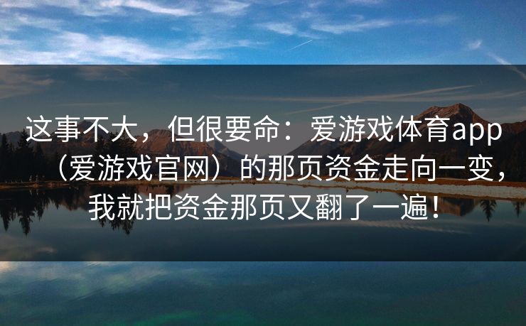这事不大，但很要命：爱游戏体育app（爱游戏官网）的那页资金走向一变，我就把资金那页又翻了一遍！