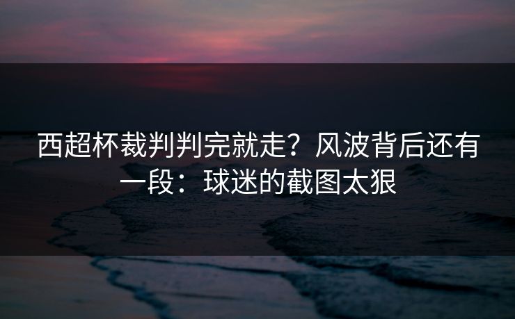 西超杯裁判判完就走？风波背后还有一段：球迷的截图太狠